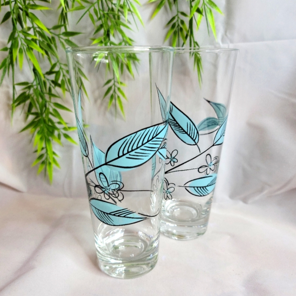 EUC Vintage Mid-Century Modern Glassware Iced Tea Biscayne Glasses Set of 2